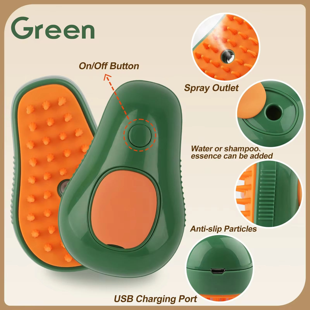 3-in-1 Electric Steam Grooming Brush for Cats & Dogs — Rechargeable Pet Hair Remover